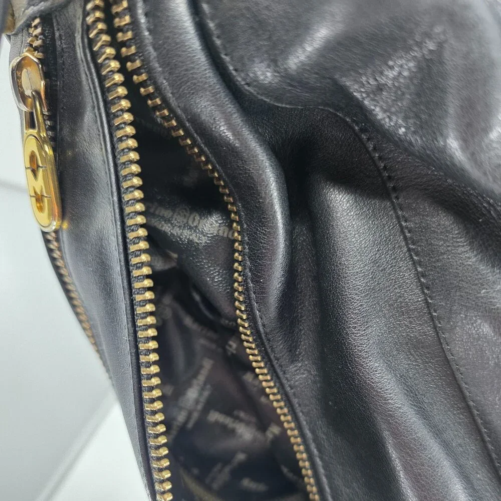 Marino Orlandi Black Leather Hobo Shoulder Bag Gold Hardware Made in Italy - Picture 14 of 16